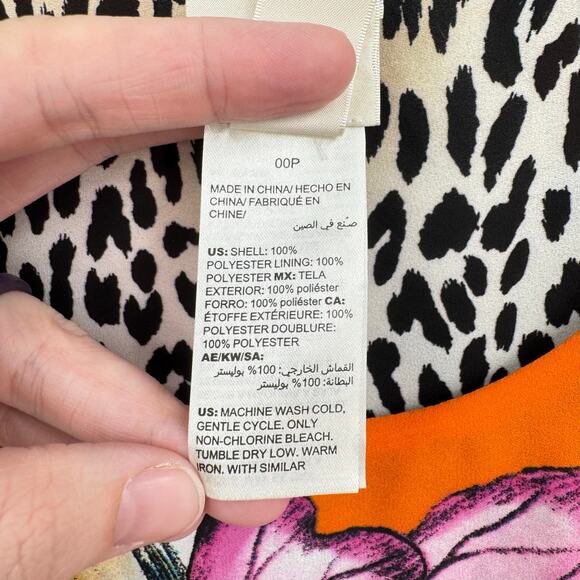 Chico’s Sz 00 PETITE Reversible Orange Tropical Floral Cheetah Print Shift Dress - Picture 14 of 15